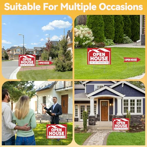 5 Pack Open House Signs, Open House Sign for Real Estate - 17"x12" Double Sided Yard Signs with Metal Stakes & Directional Arrows, Weatherproof Real Estate Signage for Agents, Property Sales (Red) - Image 8