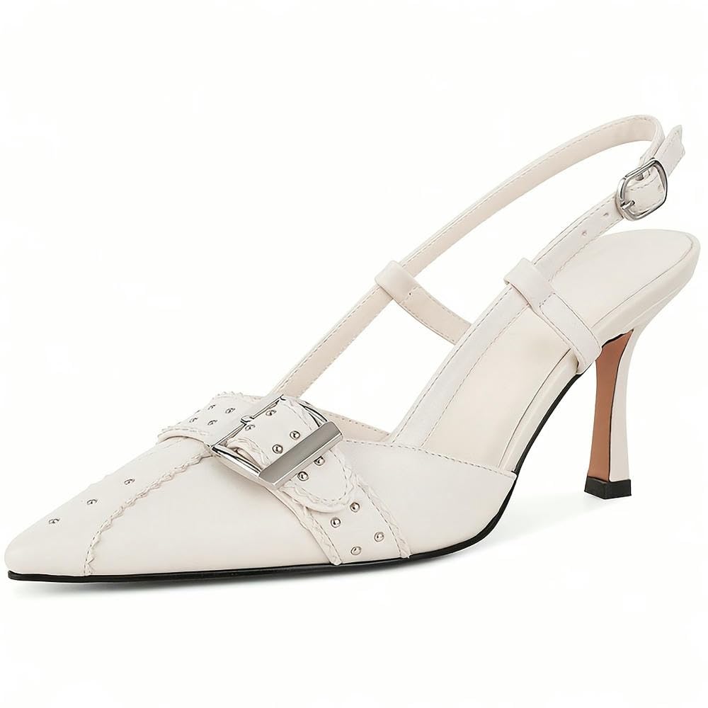 ZBDZSW Zapatos de tacón Alto y Fino con Punta Puntiaguda y Tira Trasera para Mujer, con Hebilla Estilo Punk, para Fiesta, Oficina, sexys