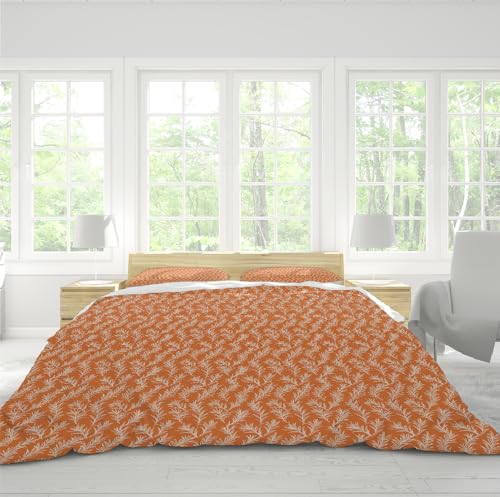 Housse de couette botanique orange 260x240cm pour raviver un lit terne
