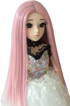 Yutotue Dolls Wigs Straight Hair for 1/8 BJD Doll 5.5-5.9inch Replacement Accessories Long Dolls Hair 12# Gray Pink