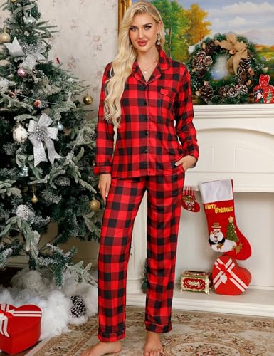 Image of SWOMOG Womens Pajamas Set Long Sleeve Sleepwear Button Down Nightwear Soft Cotton Pj Lounge Sets