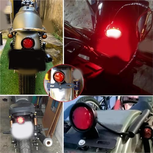 Feu de stop moto rétro rouge résistant aux vibrations avec son support de plaque solide - 2