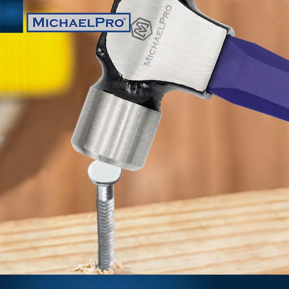 MichaelPro 24oz Ball Peen Hammer, Premium Forged Steel, Fiberglass Handle, Shock Resistant and Well-Balanced for a Comfortable Grip, Rust and Corrosion Proof - MP004008