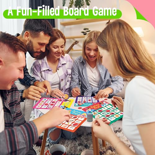 Geburtstags-Bingo-Spiel, 12 Zweisprachige Englisch- und Spanisch-Bingo-Brett-Spiel, 12 Spieler Bingo-Spiel-Set für Teenager oder Erwachsene Geburtstagsparty, Lustige Geburtstagsaktivität Dekoration