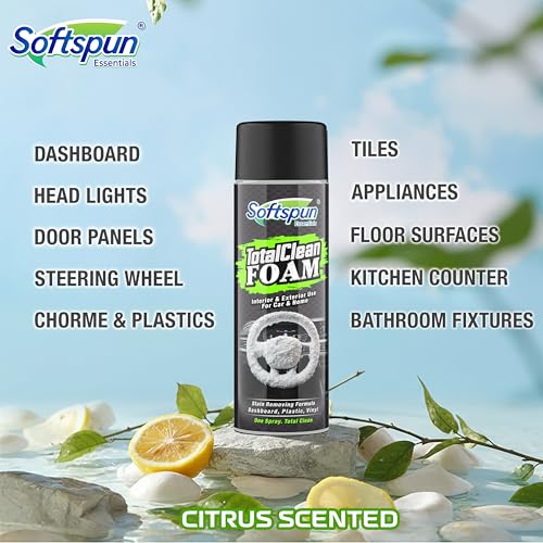 Image of SOFTSPUN Essentials Total Cleaner Foam 500ml for Car & Bike | Multi-Surface Cleaner for Interior & Exterior, Dashboard, Plastic, Vinyl, Headlights, Mats, Tough Stain Remover