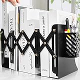 Heavy Duty Book End to Hold Books + Detachable Pen Holder, Adjustable Bookends Book Holder for...