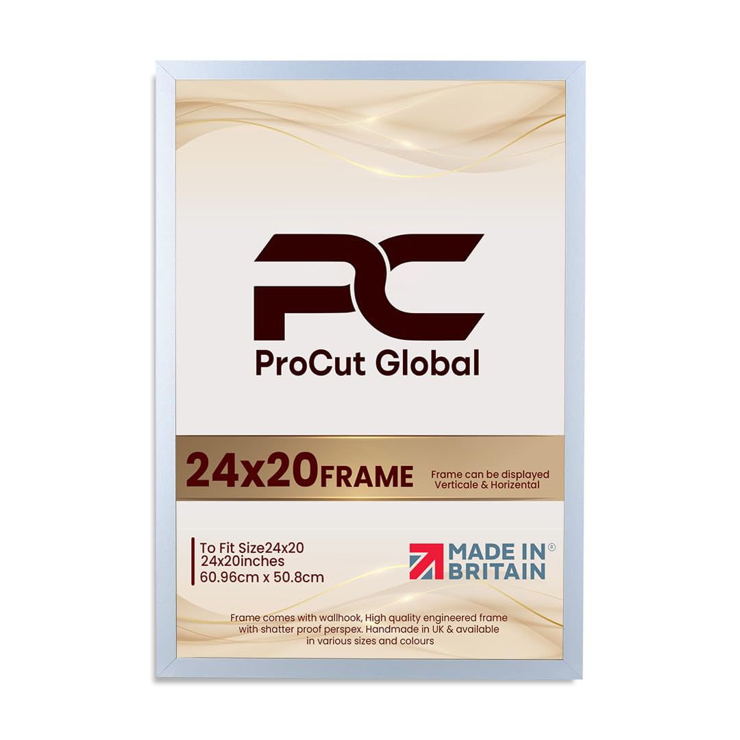 Procut Global 24X20 Silver Picture Frames – Sleek Wooden Photo Frame with Shatterproof Perspex for Wall or Tabletop – Perfect for Posters, Certificates, Prints–Multiple Sizes & Colors Available