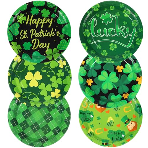 Umigy 120 Pieces 7 Inch St. Patrick's Day Party Plates Green Shamrocks Dinnerware Happy Lucky Disposable Paper Dessert Plates for St Patrick's Day Party Decorations Supplies, 6 Styles