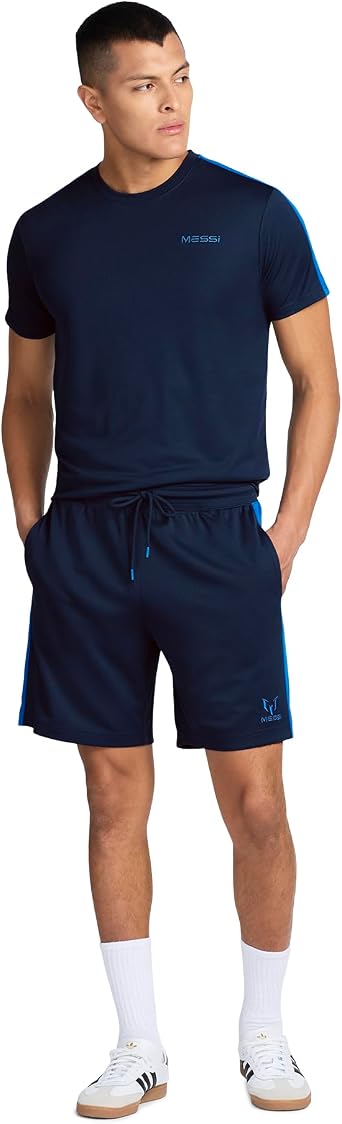 Messi Men's Lifestyle Closed Eye Mesh Shorts with Drawstring, Comfortable Fit, 100% Polyester