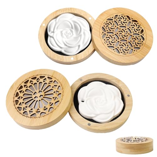 2 Pièces Pierre de Diffusion Huile Essentielle avec Boîte à Parfum en Bois,Galet Diffuseur Huile Essentielle,Diffuseur Parfum pour Le Bureau, Le Salon, Le...