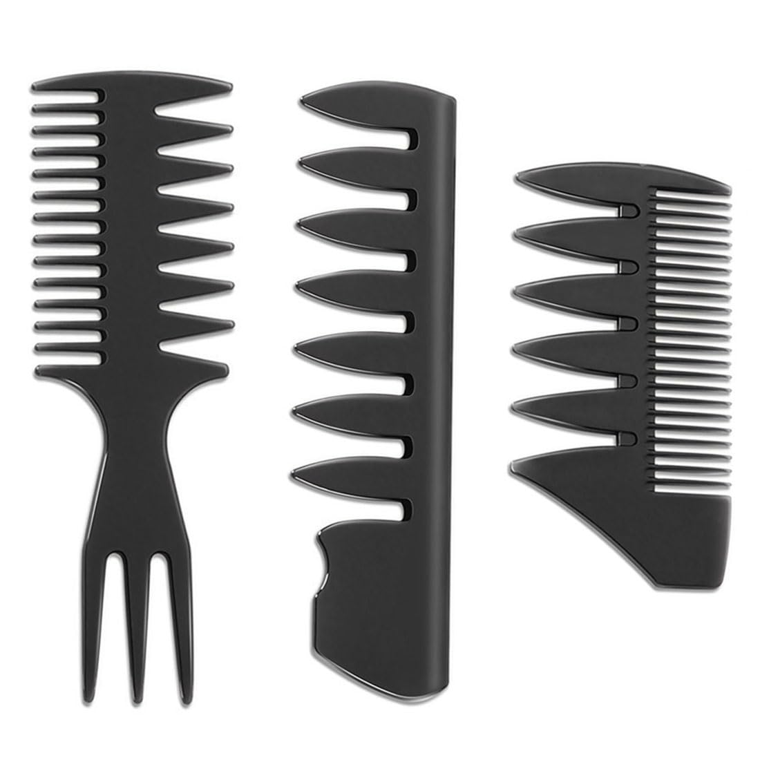 CPSYTE Peine de peinado de 3 piezas para hombres,peine profesional de dientes anchos con espalda resbaladiza,peine para burlarse de cola de rata y cepillo para el cabello,peluqueros,barbero - negro