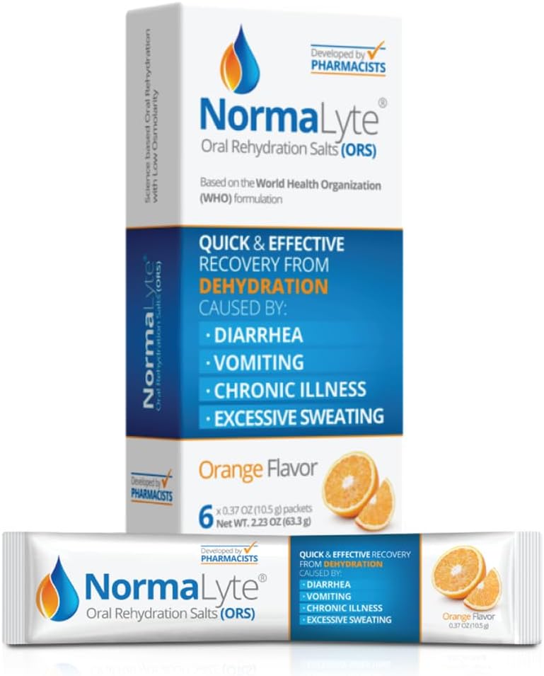 NormaLyte Oral Rehydration Salts, Orange, 6 Pk (Yields 500mL per Pack), Electrolyte Powder