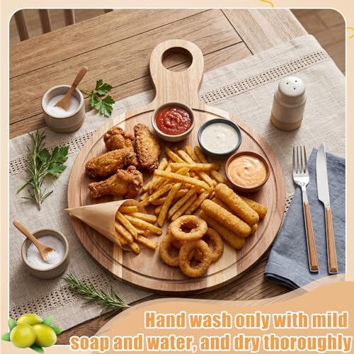 Image of 10 Pcs Acacia Wood Cutting Board with Handle Bulk 15.8 x 11.4'' Round Charcuterie Chopping Board for Pizza Cheese Meat Decorative Natural Wooden Serving Tray for Kitchen and Dining Room