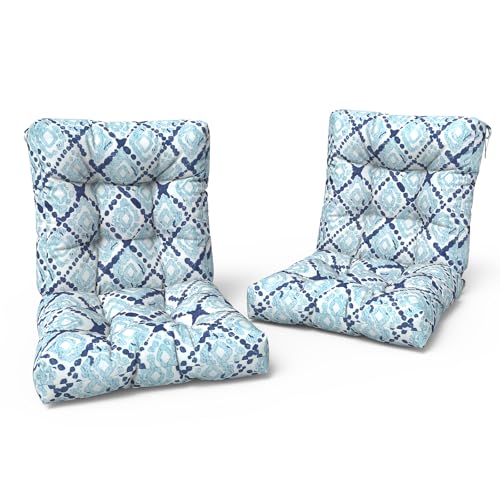 LVTXIII Outdoor Low Back Chair Cushions Seasonal Replacement Adirondack Chair Cushion with Ties Patio Waterproof Seat Cushions for Home Garden Use 21 W x 21 D Set of 2 Boho Geometry Blue
