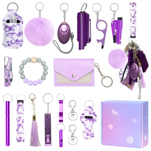 Jsngbse Safety Keychain Set for Women Wristlet Keychain for Women with Bottle Opener Card Holder Whistle Wristlet Strap Bracelet Keychains Accessories Kit