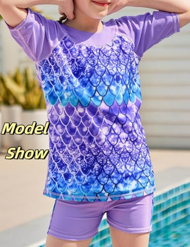 Image of Lovekider Girls Swimsuits Two Piece Rash Guard Set Short Sleeve Bathing Suit Liner Swimwear with Sun Protection 3-12T