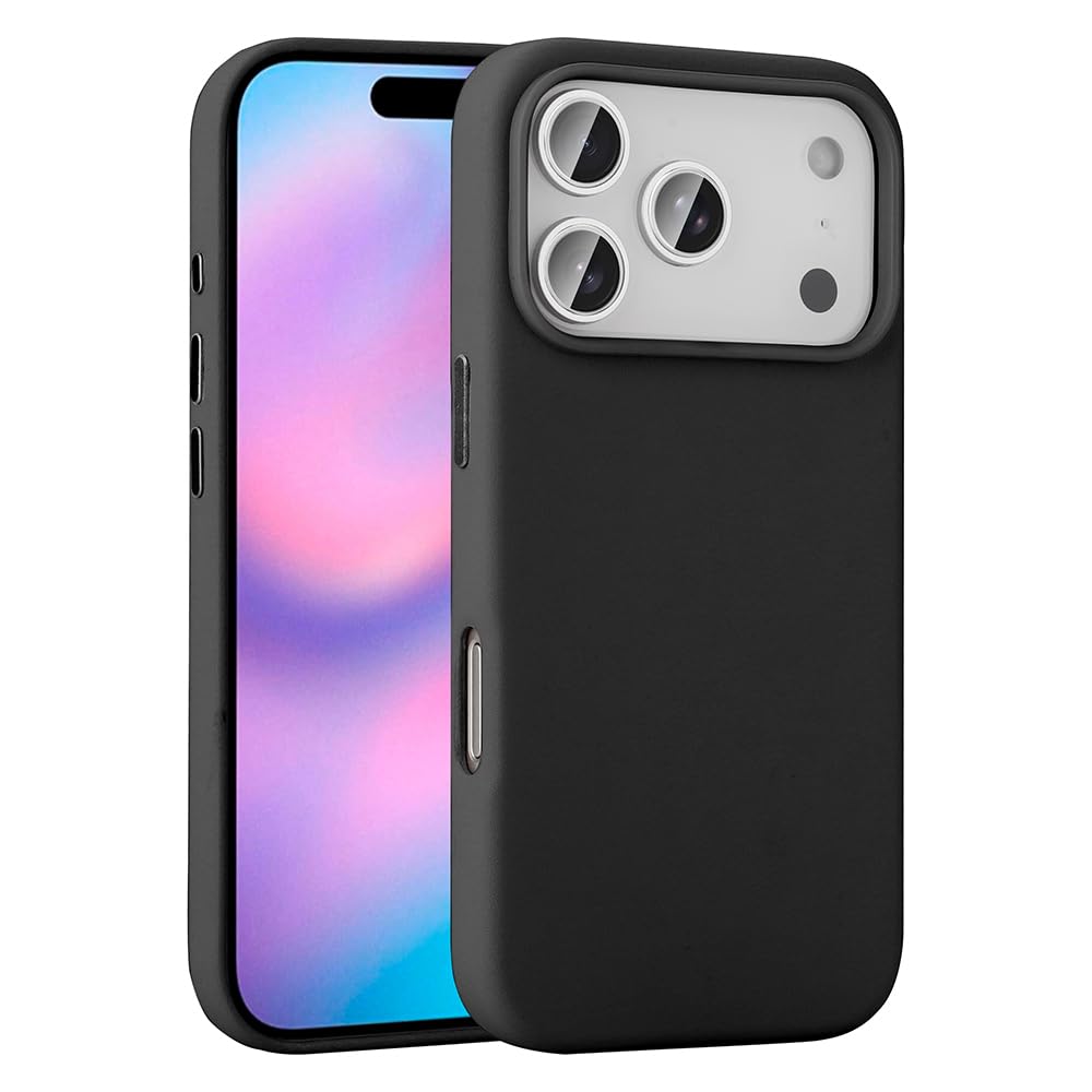Zore Apple ile uyumlu iPhone 17 Pro Kılıf M-safe Şarj Özellikli PU Deri Görünümlü Zore Kupra Kapak Siyah