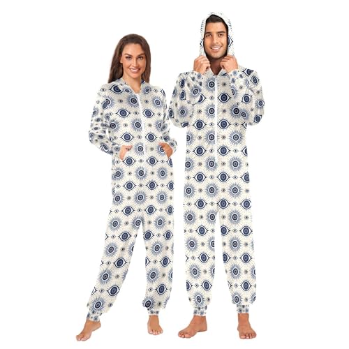 Wudan Pijama de una sola pieza para adultos con capucha, pijama de Navidad con dibujos animados de ojos malvados, ropa de dormir vintage, Dibujos animados Evil Eyes Vintage, Large