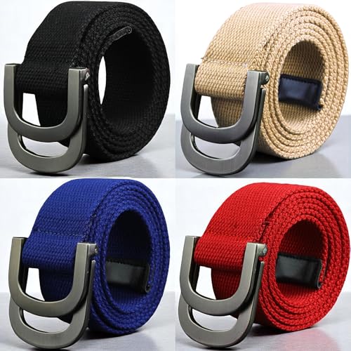 Double D-Ring Durable Nylon Canvas Metal Buckle Web Belt, Colorful Adjustable Hiking Webbing Loop Belts for Men Women3