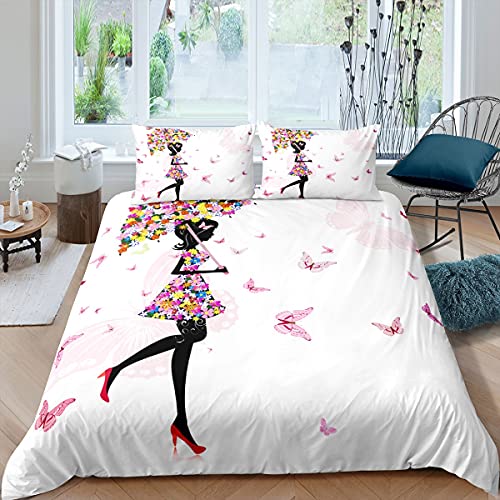 Flower Girl Housse de Couette Ensembles d'impression de papillons de Housse de Couette Parapluie...