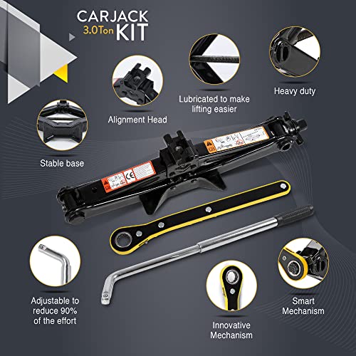 Car Jack Kit | Scissor Jack For Car 3 Ton (6,600 Lbs) - Tire Jack Tool Kit | Portable, Ideal For Suv And Auto - Universal Car Emergency Kit With Lug Wrench | Heavy Duty Material #TOP2