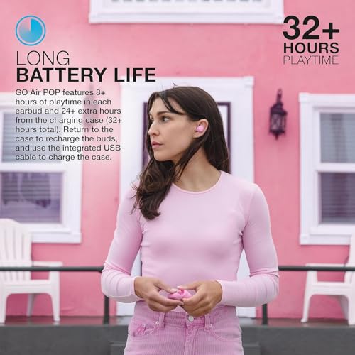 Image of JLab Go Air Pop+, True Wireless Earbuds, Bluetooth Earbuds with Microphone, Dual Connect, EQ3 Sound, Pink