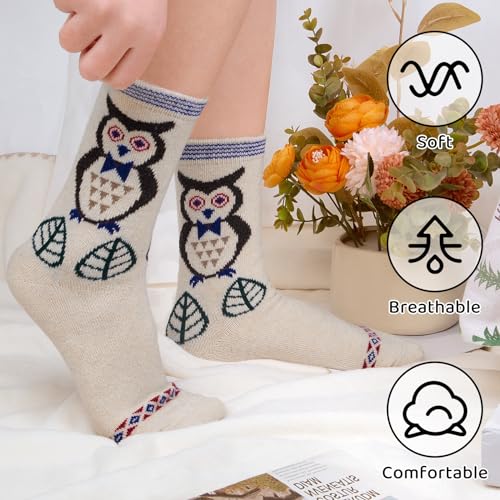 Image of Justay 5 Pairs Womens Wool Socks Thick Warm Winter Socks Casual Cozy Socks Vintage Knit Crew Socks Gift for Women