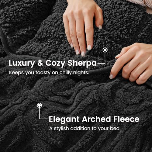 Image of Sherpa Fleece Adult Weighted Blanket Great for Sleep, 15 lbs Dual Sided Soft Fuzzy Heavy Blankets for Couch Bed Sofa, Cozy Warm Fluffy Arched Jacquard Throw for Winter (Black, 48 inch x 72 inch, 15 Pounds)