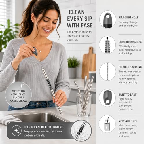 Image of 3Pcs Bottle Cleaner Brush Set, 15 inch Long Handle Washing Bottle Cleaning Brushes for Narrow Neck Water Bottles Tumblers Straws Coffee Mugs Sport Bottles Flasks and Thermos Lid Cup Brush