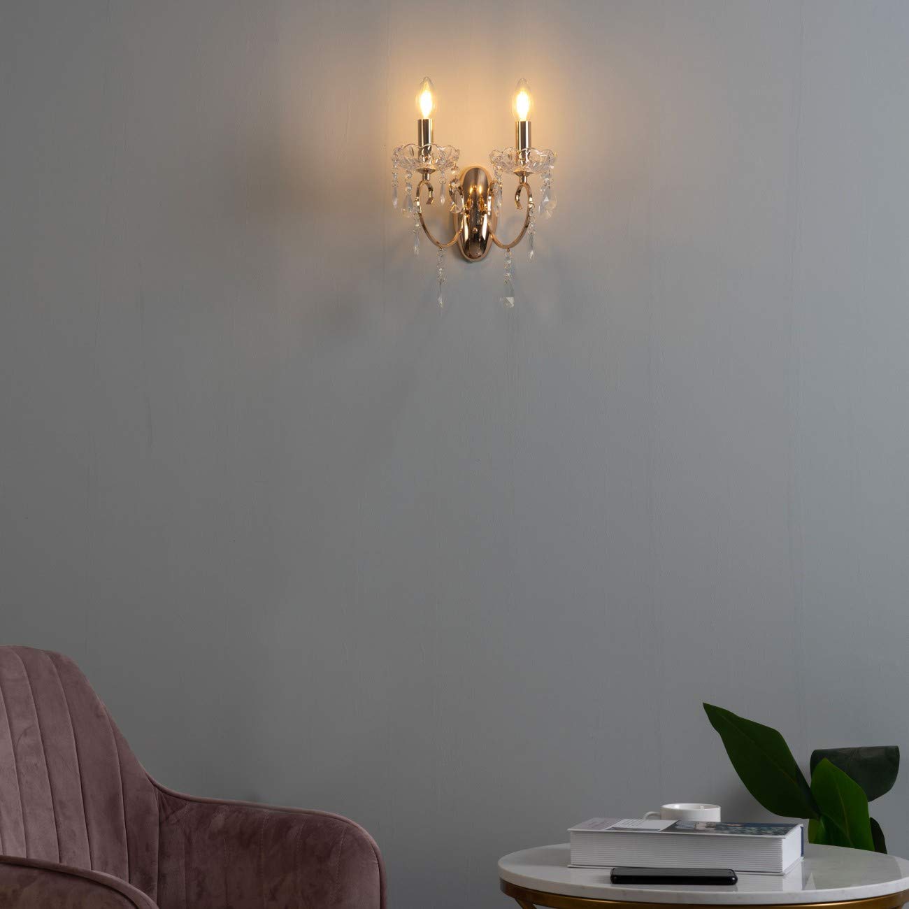 KosiLight – barroco lámpara de pared – 2 luces de cristal oro Pavia