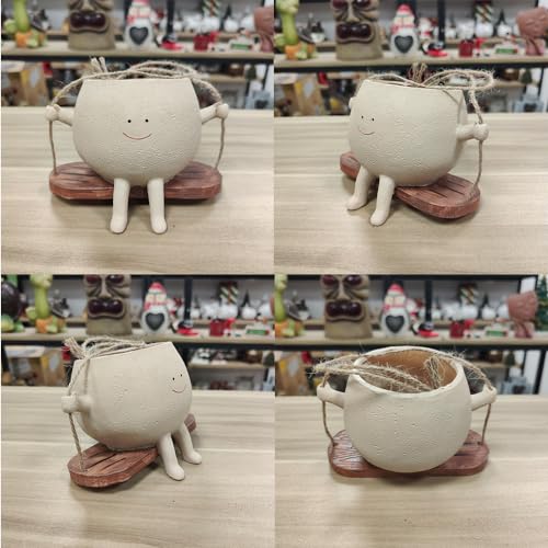Image of Swing Face Planter Pot Hanging Swinging Smiley Planter Cute Planter for Indoor and Outdoor Plants Succulent Planter for String of Pearls Plants Creative Swing Planter Gifts for Holidays and Parties