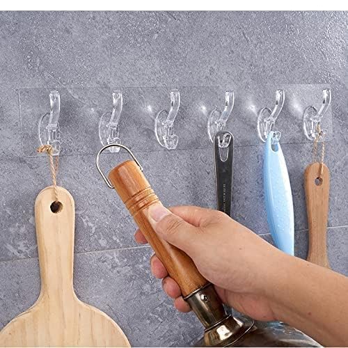 Image of 2 Pack Self Adhesive Hook Set Seamless Wall Hanger Hook for Kitchen Bathroom Home No Drill Invisible Heavy Duty Wall Hooks Strong 6 Row Self Adhesive Wall Mounted Hanger for Storage (2 PCS)