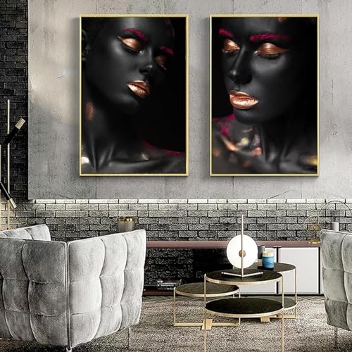 Tableau femme africaine noire dorée 60x80cm YAJNILUCK