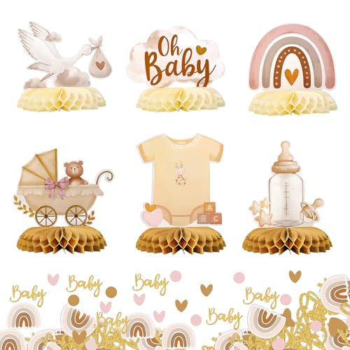 6 Pezzi Decorazione Nascita Centrotavola Battesimo,Centrotavola a Nido d'Ape,Coriandoli,Decorazione per Baby Shower,Decorazioni Tavolo,Addobbi Tavolo,per baby shower