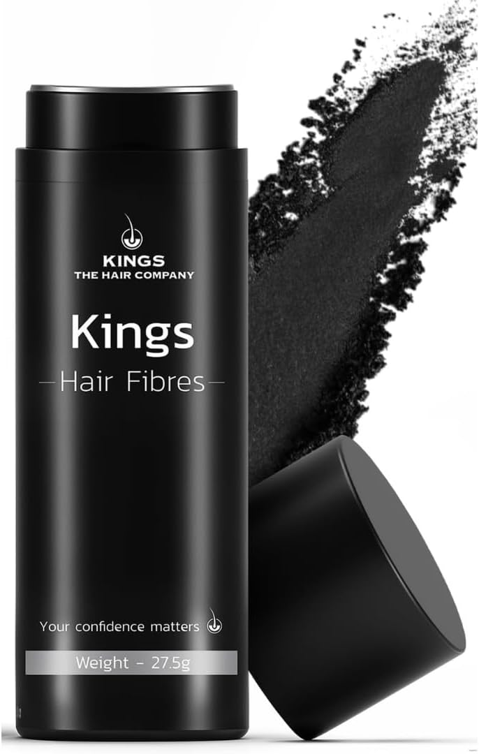 Kings Hair Fibres (Pack of 1 BLACK) | Hair Powder for Thinning Hair 27.5g Bottle | Makes Thin Hair Look Thicker in Seconds | Hair Loss Concealer For Women & Men