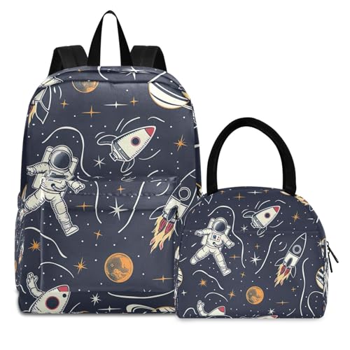 Universe Space Planet Astronauts Lightweight Durable Student Backpack Set with Insulated Lunch Bag Large Capacity Kids Backpacks for Daily Use School Outdoor Travel Laptop Daypack 21219419