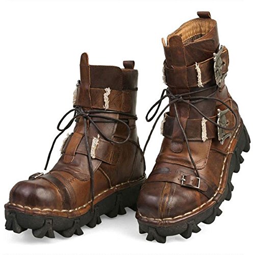 Mens Brown Genuine Leather Military Army Boots Gothic Skull Punk Motorcycle2