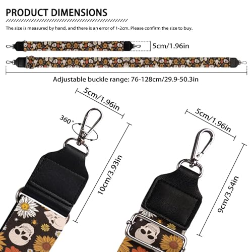Image of Coldinair Skull Luggage Strap Replacement Wide Bag Strap,Hippie Flower Guitar Strap for Purses Crossbody, Easy to Install Purse Making Supplies