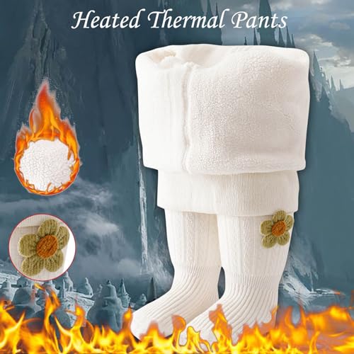 Toddler Baby Girls Fleece Lined Leggings Kids Winter Knitted Thermal Tights Cute Flowers Thick Warm Footed Pantyhose3