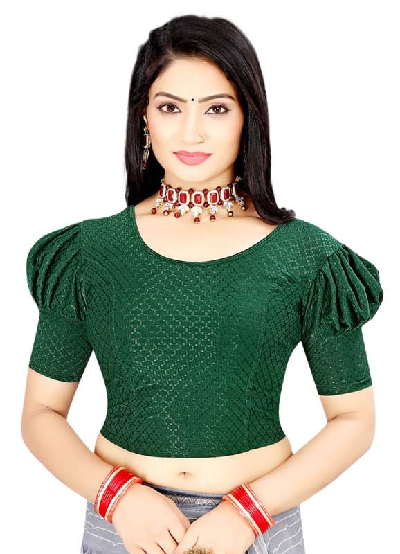 Women's Stretchable Readymade Saree Blouse | Round Neck | Puff Net Embroidered Sleeves | Half Sleeve *822 Parent-picture-23