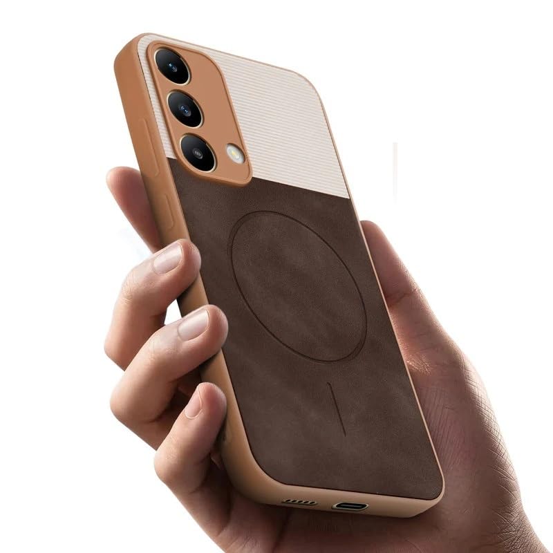 Image of Bintage Mac Safe Design Hard Slim Back Case | Soft Border Camera Protect | Dual PU Leather Finish Back Cover Compatible for Oppo F19 / Oppo F19s 4G - White & Cherry Brown