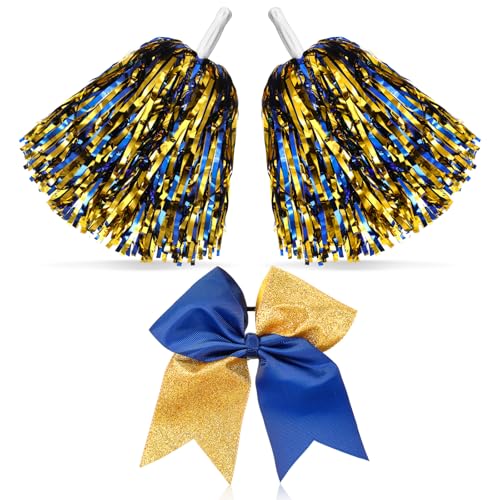Hanaive Blue and Gold Pom Poms with Hair Bow