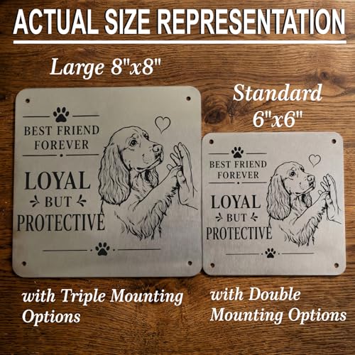 Image of Beware of Dog Sign, Golden Retriever, 8x8 Inch, Durable Steel, Triple Mount