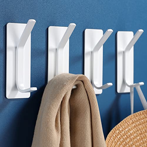 Image of YIGII Towel Hooks /Adhesive Hooks - Heavy Duty Wall Hooks Stainless Steel Robe /Coat Towel Hooks for Bathroom and Bedroom, White 4-Packs