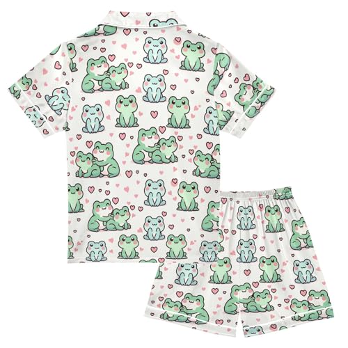 ALAZA Cute Frog Love Heart Pajamas Satin Pajama Set Short Sleeve Button Down Sleepwear2