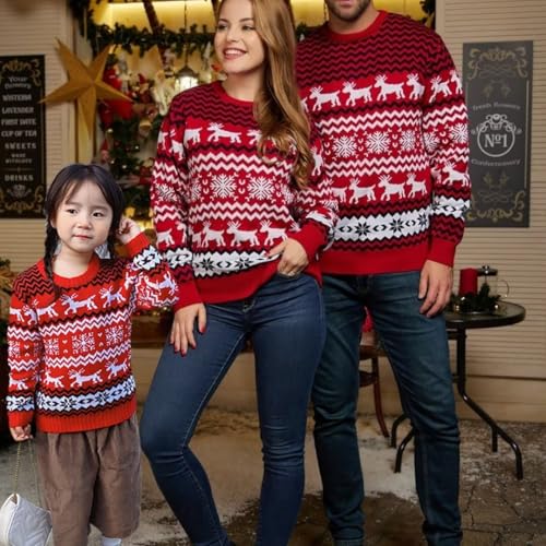 Family Matching Christmas Sweater Reindeer Pattern Long Sleeve Knit Pullover Tops Xmas Holiday Clothes4