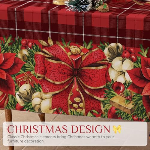 Softalker Christmas Rectangle Tablecloth Red Checkered Flower Xmas Table Cloths, Washable Polyester Fabric Table Covers for Dining, Parties & Holiday Decor(60 x 84 Inch) – Image 5