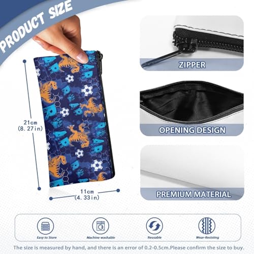 Image of Soccer Dinosaur Pencil Case for Boys Blue Pen Organizer with Smooth Zipper Big Capacity School Pencil Box for Preschool Toddlers Pen Pouch