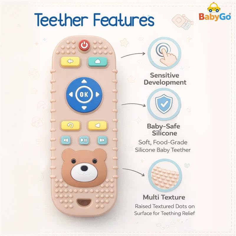 Image of BabyGo Remote Teether for Babies (Pack of 2 - Black & Brown) | Safe Teething Toy for 3+ Months | Supports Biting Skills, Colour & Shape Recognition | Baby Teether for Infants & Toddlers