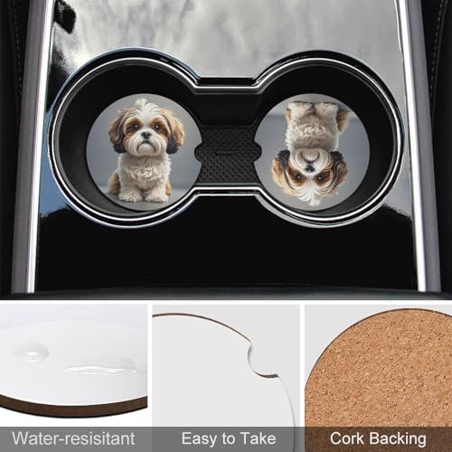 Portavasos para carro de madera 2 unidades diseño Shih Tzu miniatura 5